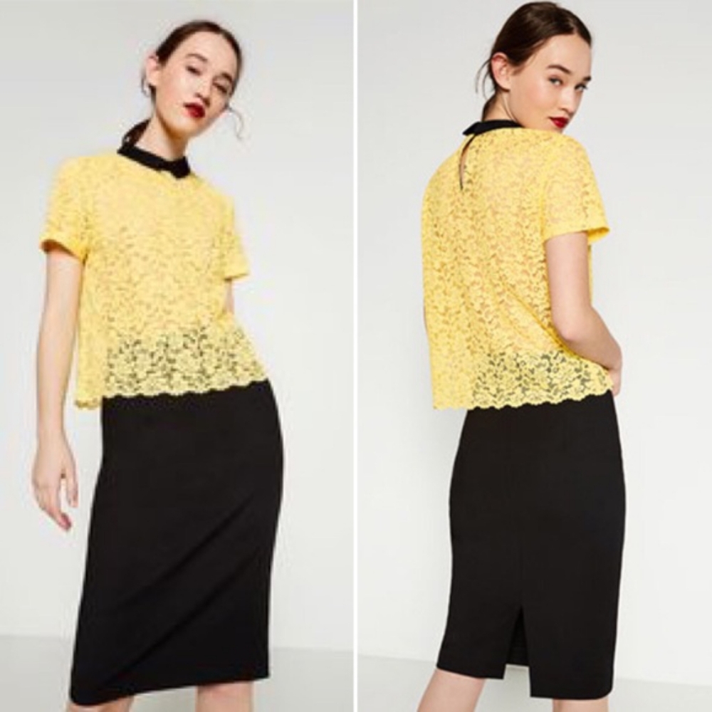 Zara yellow lace blouse